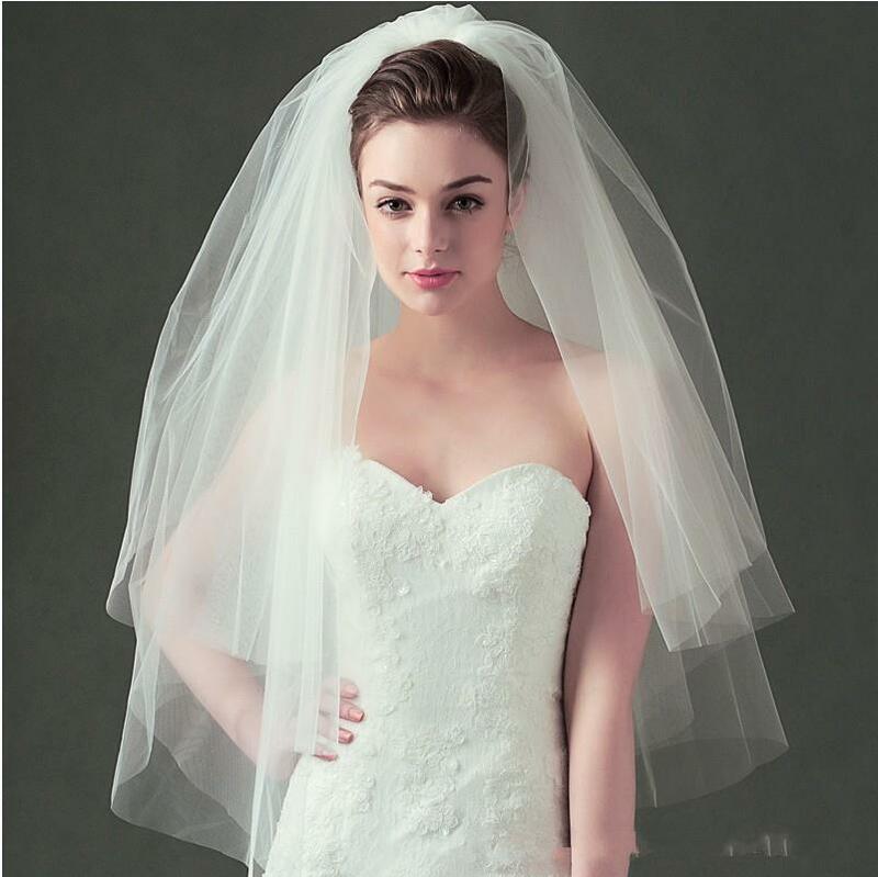 Popular Soft Tulle Two-Layers Short Wedding Veil with Comb  White Ivory  Cut Edge Veils Bridal Accessories