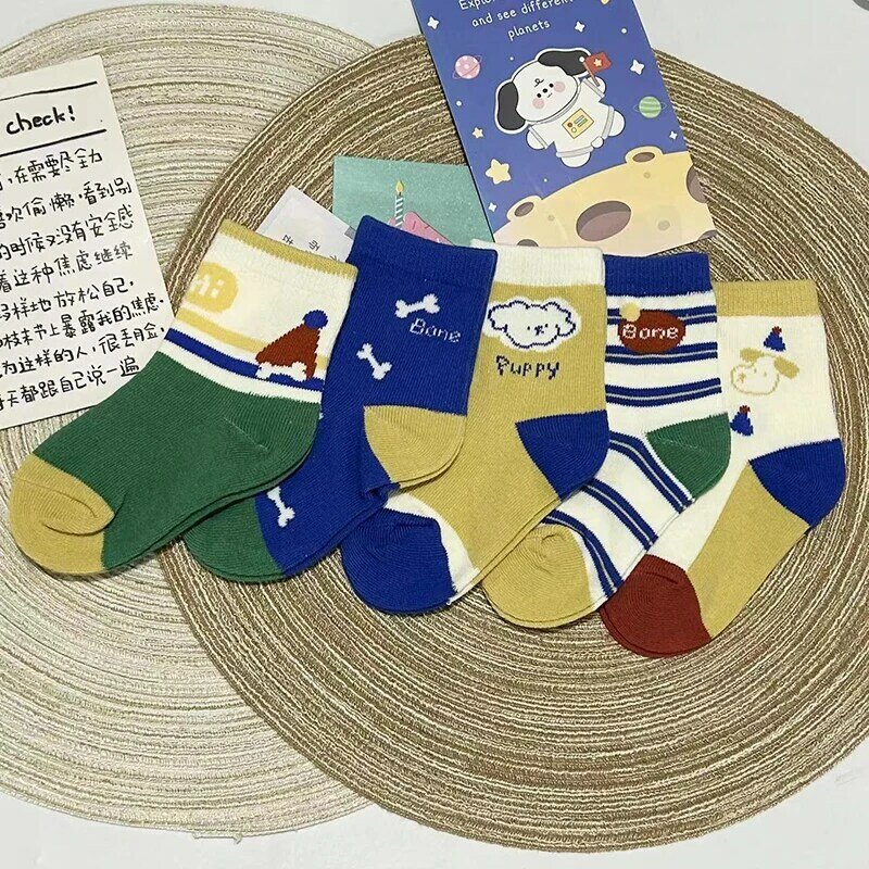 Chaussettes tube en coton pour enfants, chaussettes décontractées, dessin animé mignon, peau de bébé, garçons et filles, 4 saisons, 1 à 12 ans, 5 paires