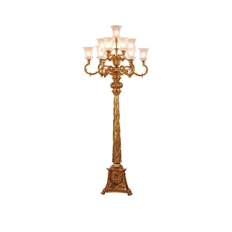 ภาษาฝรั่งเศสคำสไตล์ตารางโคมไฟทองแดงหล่อห้องนั่งเล่นโคมไฟความหรูหราแบบยุโรปสไตล์ Villa ล็อบบี้ Vintage โคมไฟชั้น