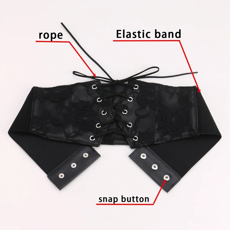 เข็มขัดผ้าคาดเอวลูกไม้สีดำสำหรับผู้หญิงสายรัดเอวผูกเชือกเข็มขัดตกแต่งสำหรับเซ็กซี่กระชับสัดส่วน