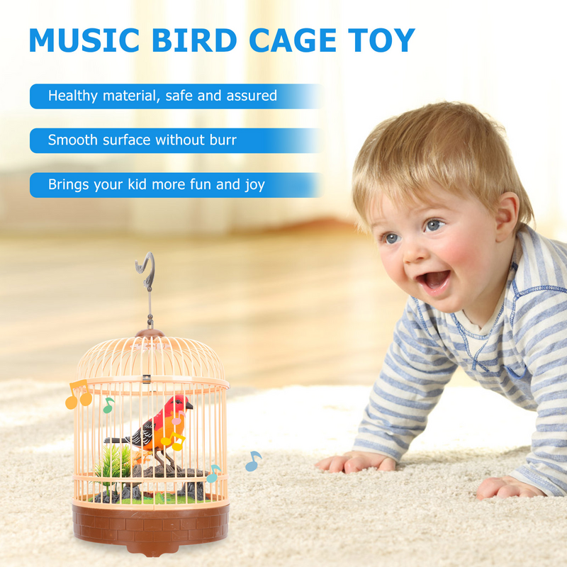 Jaula de pájaros falsos para niños, canto único de simulación de juguete, juguetes pequeños interactivos acústicos de plástico