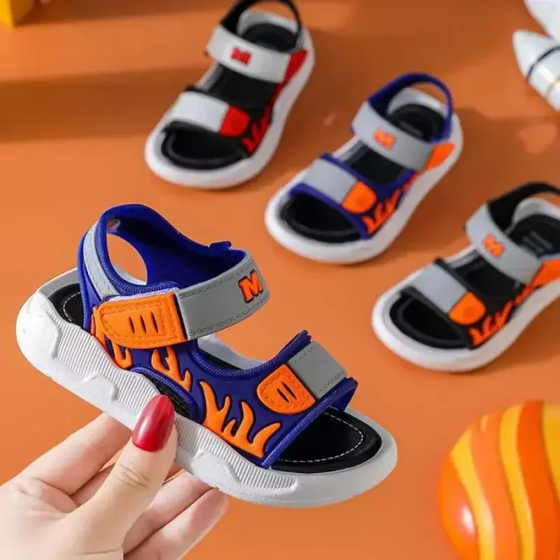 Sandales à motif de flamme pour bébés garçons et filles, chaussures à semelle souple, anti-ald