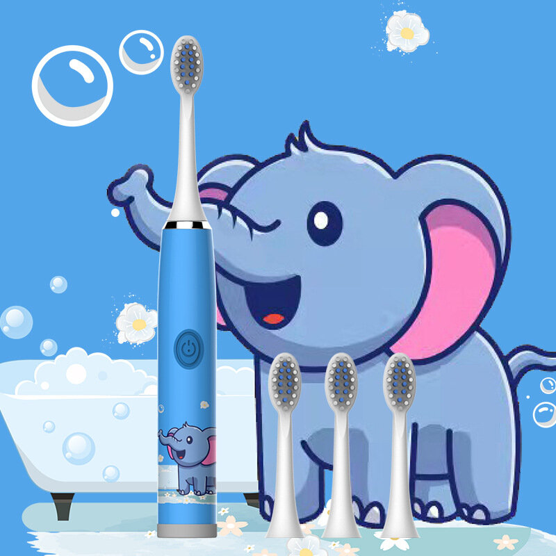 Crianças escova de dentes elétrica inteligente bonito gato elefante hamster padrão ipx7 à prova dwaterproof água ultra sonic escova de dentes para crianças j294