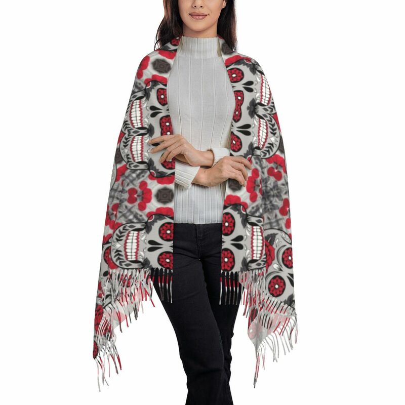 女性のためのタイトなスカルパターンのスカーフ,暖かい冬のスカーフ,革のゴシックスカーフの日のユニセックス