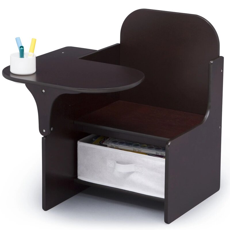 Delta-silla clásica para niños, escritorio con cubo de almacenamiento, Chocolate oscuro