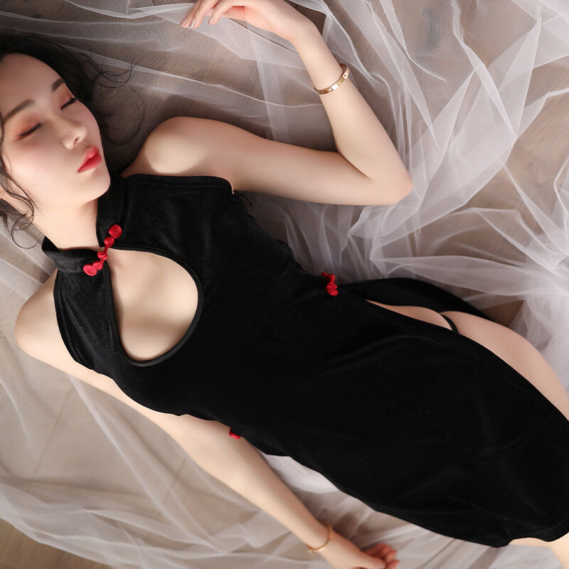 섹시한 치파오 중국 전통 의상, 베이비돌 란제리, 하이 스플릿 유니폼, 나이트클럽 밴디지 미니 드레스