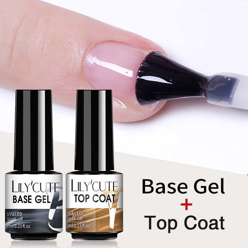 LILYCUTE 7Ml Base Top Coat Gel UV Soak Off กึ่งถาวรเล็บเจลเคลือบเงาฐานเจล Top coat เจลเคลือบเงา