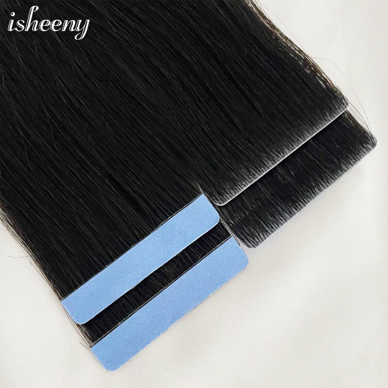 Isheeny 12" 16" 20" PU Skin Weft Tape Hair Extensions 10pcs Invisible Tape In Hair Extensions Straight Machine Remy Human Hair