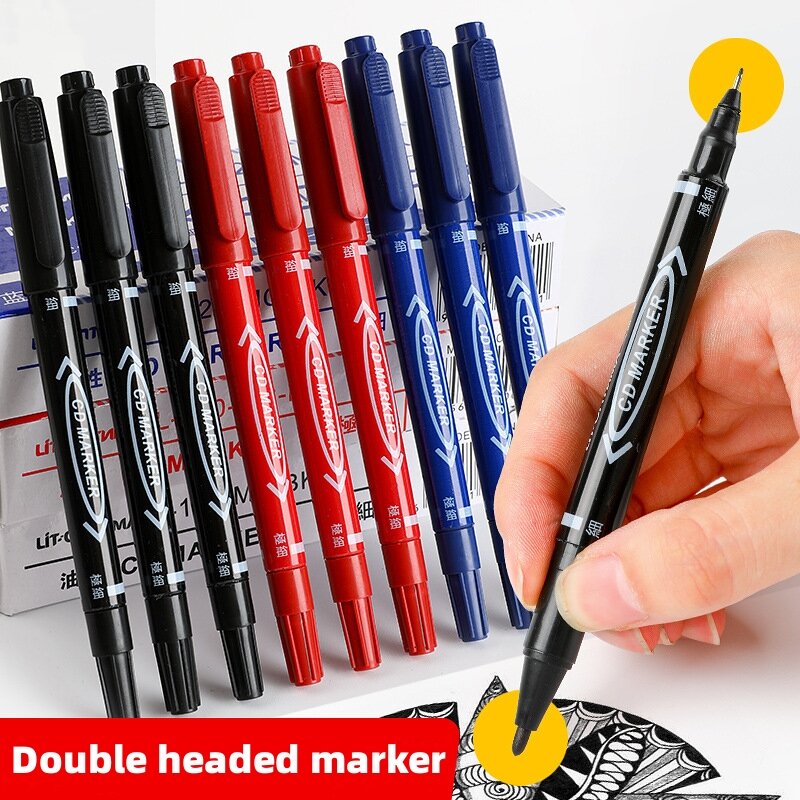 1-3Pcs Permanent Double Head Marking Pen Waterproof Ink Fine Spot Black Blue Red Ink 0.5/1.0mm Round Head Fine Color Marking Pen