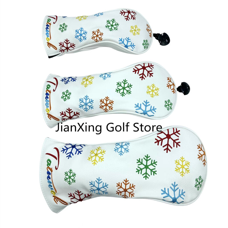 PU Leather with snowflake Embroidery Wood Head Cover Golf Club Driver Fairway Wood Hybrid Head Cover