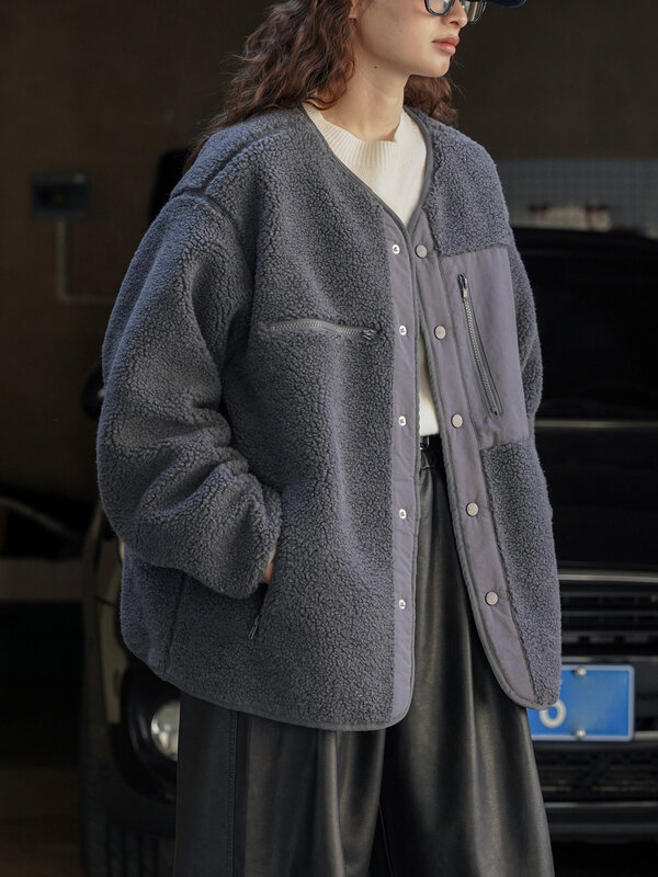 2024 Winter Women Vintage Lamb Wool Plush Warm Coats Japanese Casual Loose Streetwear Ladies Soft Jackets Outwear