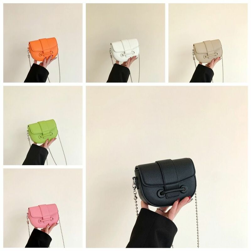 حقيبة كروس من الجلد الصناعي للفتيات ، حقيبة كتف صغيرة ، سلسلة زخرفية ، أحادية اللون ، بسيطة ، لطيفة ، حقيبة مستحضرات تجميل