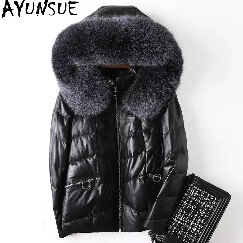 AYUNSUE-سترة شتوية جلدية أصلية للنساء ، معطف من فرو الثعلب ، معطف من جلد الغنم الحقيقي