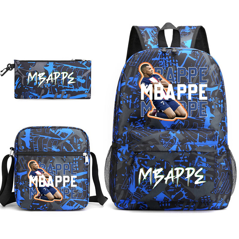 Mbappe avatar print youth backpack set borsa da scuola per studenti borsa a tracolla astuccio per matite set da 3 pezzi