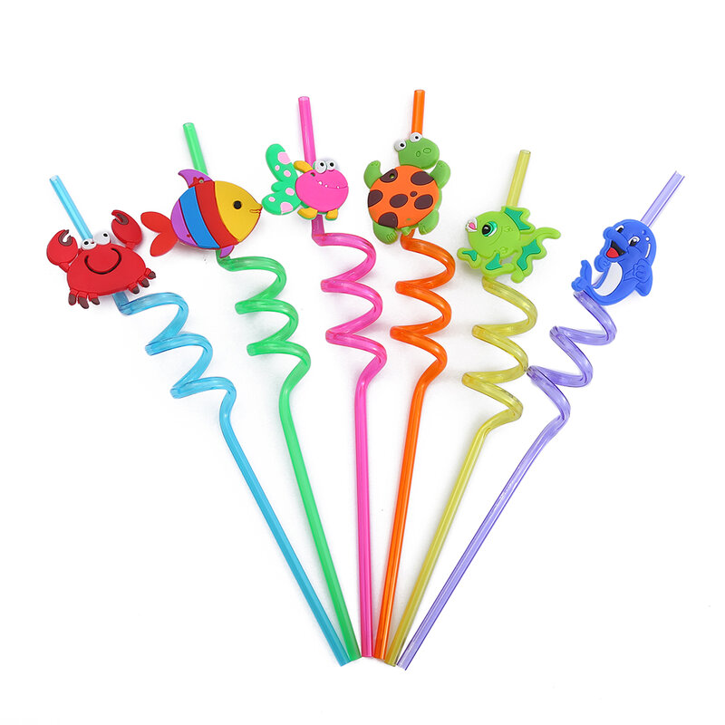 6-12  animal ocean shaped straws party party gifts Reusable children's straws party party supplies provide free cleaning brushes