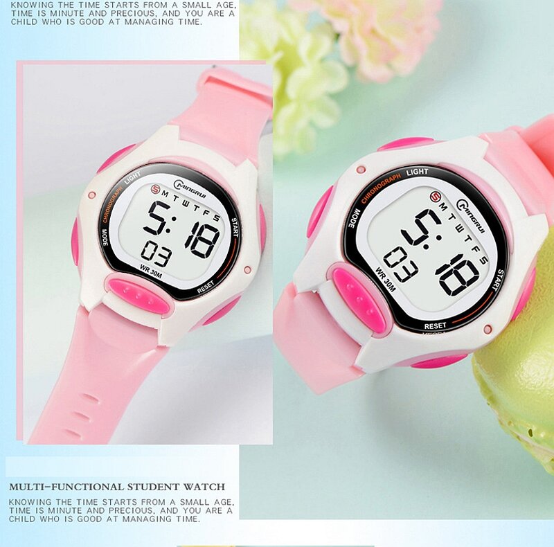 Дизайнерские часы для девочек, водонепроницаемые цифровые спортивные детские часы, Белый силиконовый ремешок, будильник, электронные часы для маленьких детей