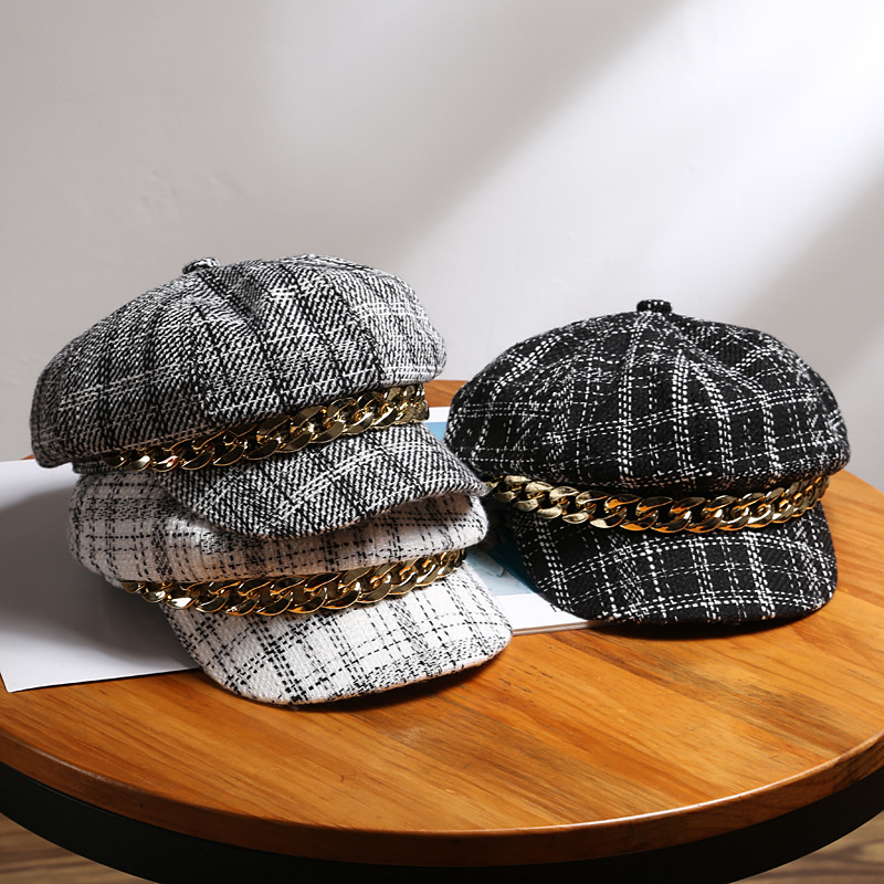 หมวกเกาหลีแฟชั่นโค้ง Brim ตาข่ายแปดเหลี่ยมหมวกเดินทางกลางแจ้งผู้หญิงแฟชั่น Beret Retro Beret หมวก Casquette Unisex