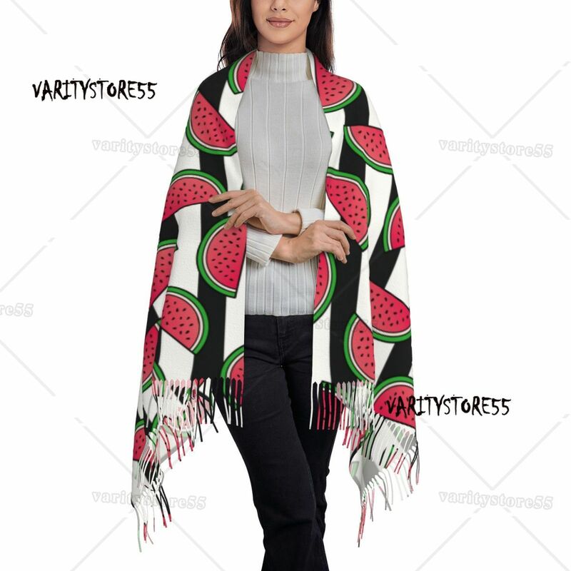 Винтажный женский шарф в полоску с принтом арбуза