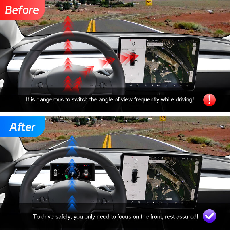 LeeKooLuu layar IPS Speedometer, tampilan kepala untuk Tesla Model 3/Y 6.2-2017 HUD Dashboard dengan roda gigi Speedometer 2023"