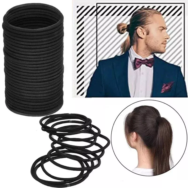 30/50/100Pcs Black Thick Snag Free Endless Hair Elastics Hairbands Ponytail Hair Ties Polyester Good Pon Elasticity Solid Color