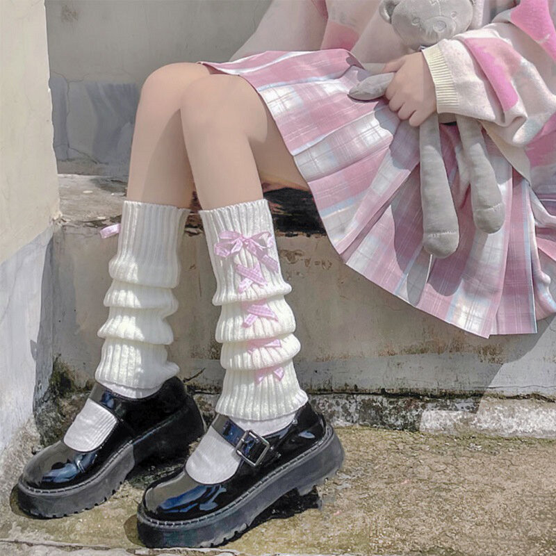 لوليتا تدفئة الساق اليابانية النساء القوطية الجوارب الطويلة المرأة طماق الجراثيم الركبة القوطي الشتاء جورب محبوك الأصفاد الكاحل دفئا