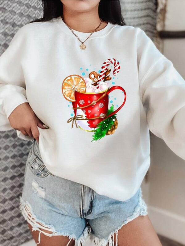 Милые модные рождественские пуловеры с акварелью и круглым вырезом, новогодние флисовые пуловеры, модная одежда, женские праздничные свитшоты с графическим рисунком