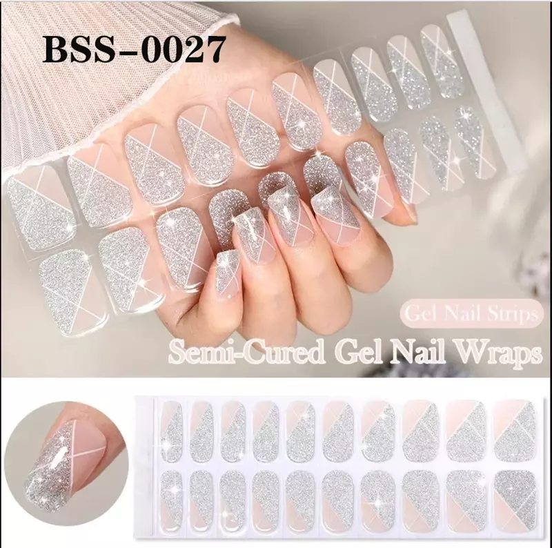 Black White French Semi-Cured Gel Nail Patch Slider Adhesive Full Cover Gel Nail Sticker For UV Lamp DIY Women Fashion Manicure