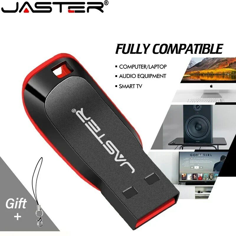 JASTER Plastic USB 2.0 Flash drive 64GB Pen drive Logo personalizzato gratuito 32GB 16GB Black Memory Stick regali creativi U Disk 8GB 4GB
