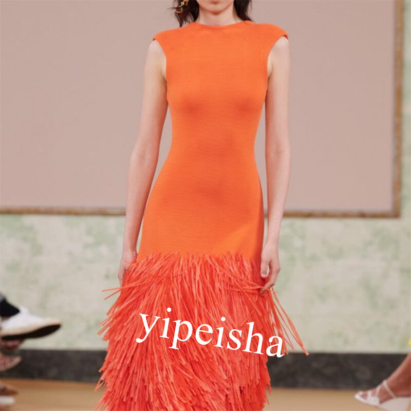 Jersey Tassel Clubbing Column Jewel Bespoke Occasion Gown Knee Length Dresses