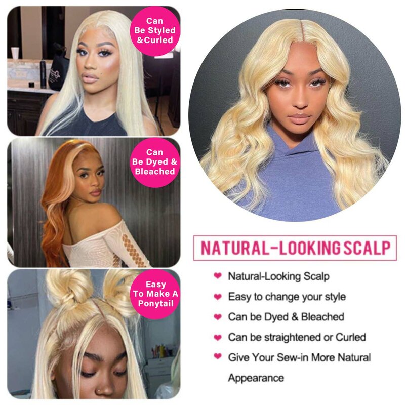 613 Blonde Lace Front Wig 4x4 34 Inch Human Remy Hair Wigs HD Body Wave Lace Closure Hair wigs For Women Human Highlight Hair