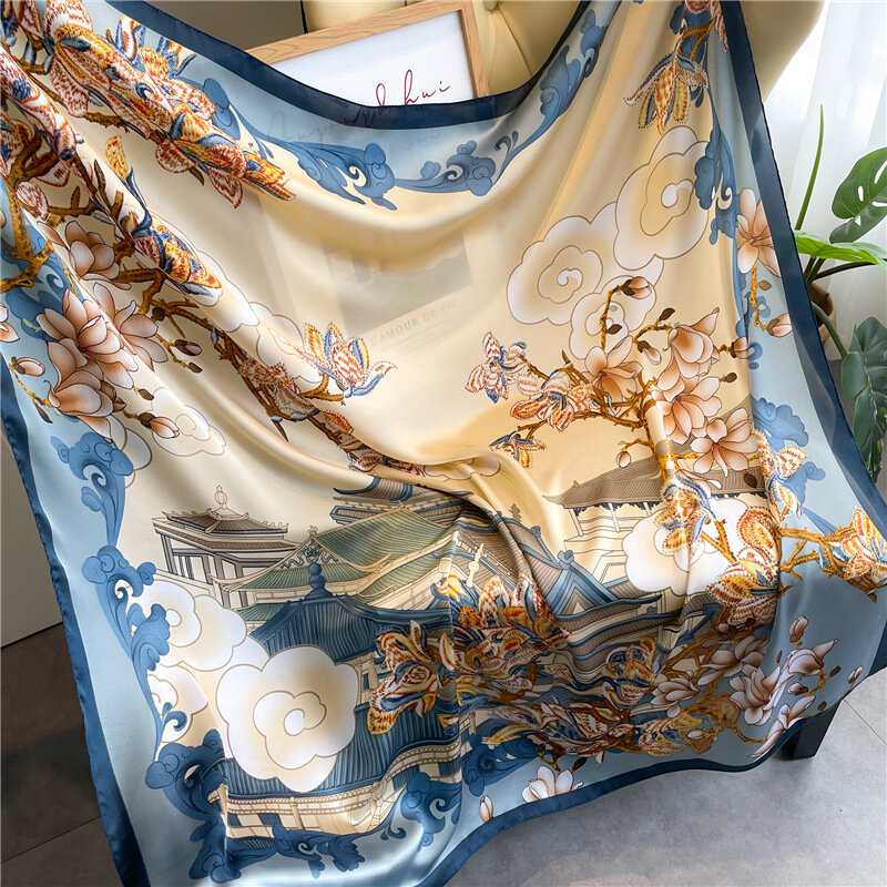 Écharpe de style National imprimé pour femme, foulard de voyage, protection solaire, fleur, carré, 110cm, cadeau pour mère, nouvelle collection