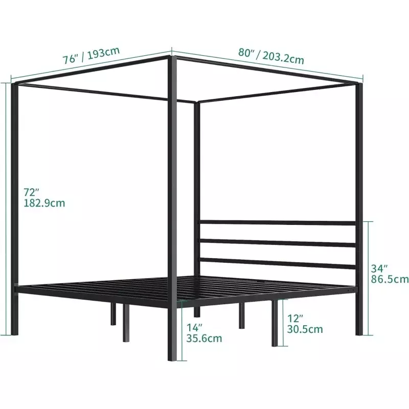 Металлическая рамка для кровати с четырьмя постерами, 14-дюймовая Платформа со встроенным изголовьем, прочная подставка для матраса, без коробки