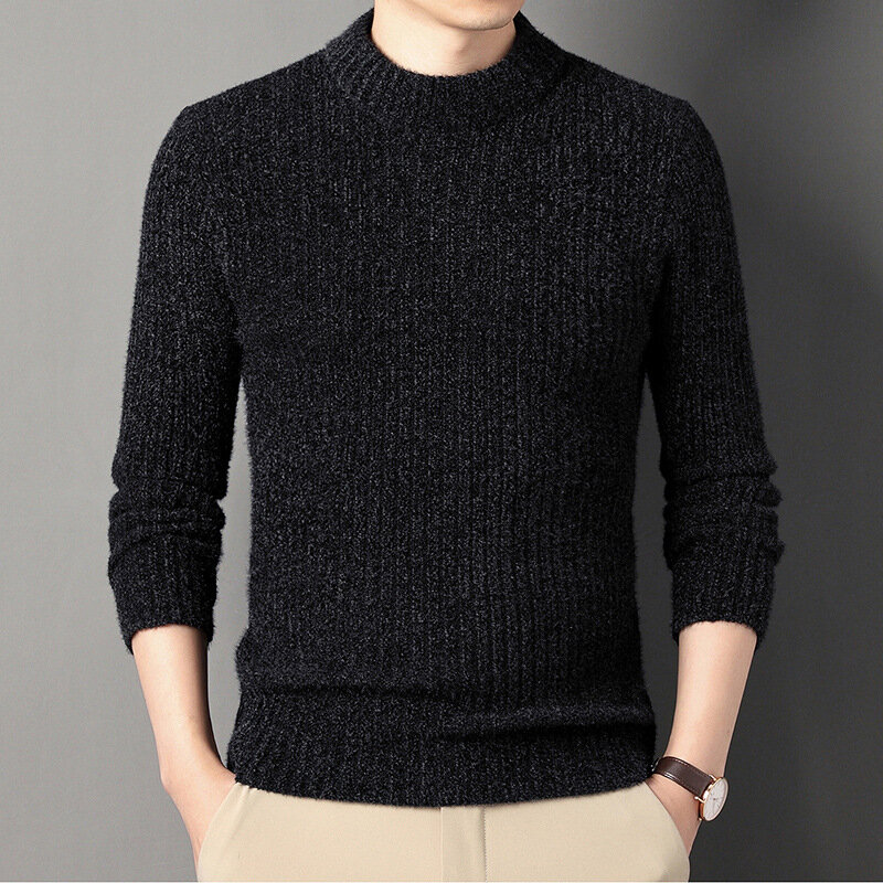 Chenille Mock Neck Sweater Winter New Men's Thickened Thermal Bottoming Shirt Solid Color Cross-Border Sweater