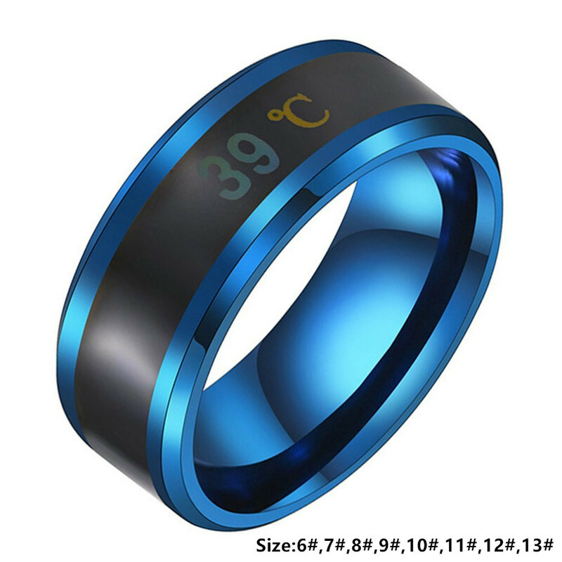 Non-Fading Ring 4 Color Waterproof Smart Temperature Couple Ring Titanium Steel Finger Jewelry Fingertip Temperature Sense