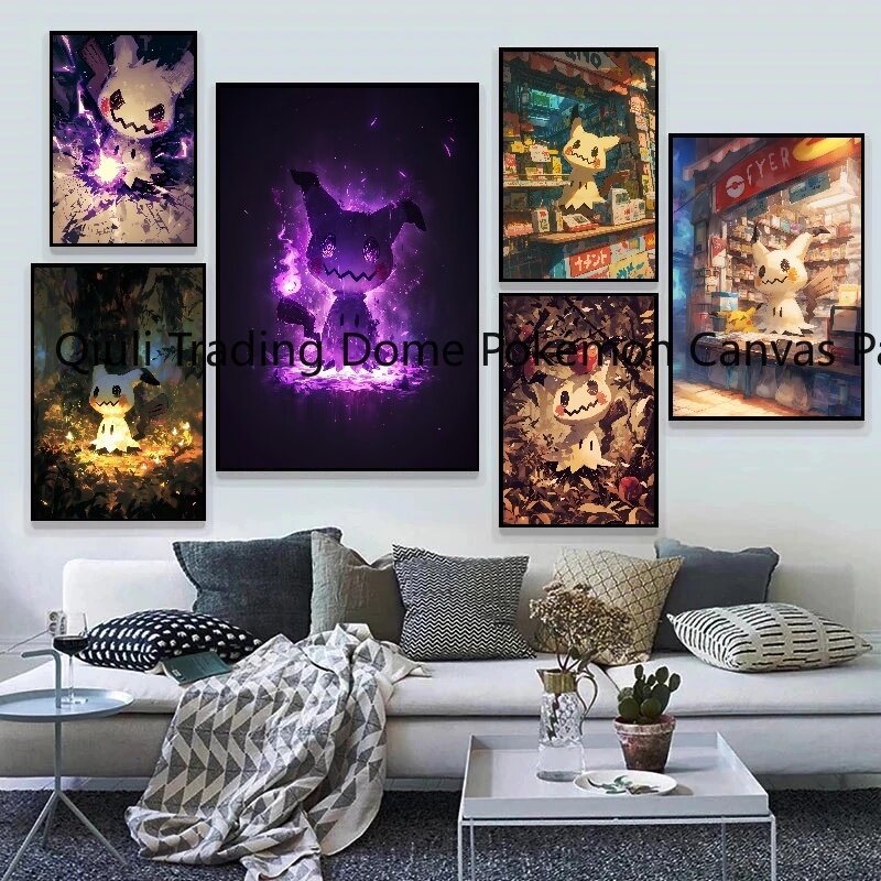 لوحة قماشية كرتونية من Pokémon ، ملصق Mimikyu ، طباعة جدارية ، صورة عالية الجودة ، فن جداري ، ديكور منزلي جمالي
