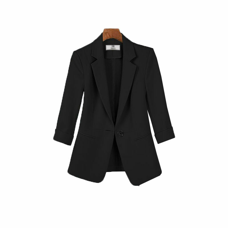 Женский Летний Новый профессиональный черный костюм из двух предметов корейские элегантные повседневные блейзеры куртка брюки подходящий комплект Женская одежда