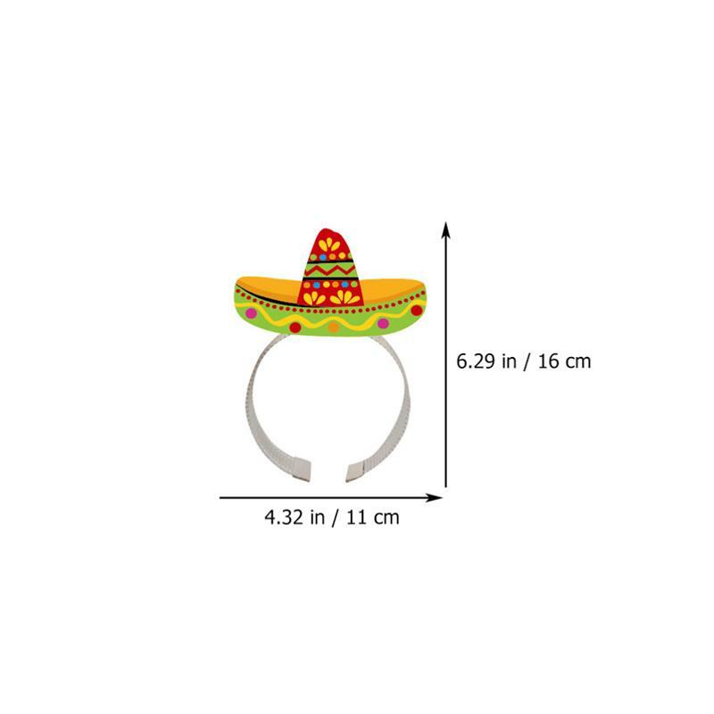 6Pcs Mexican Hat Hair Hoops Mini Sombrero Headbands Festival Headdress Performance Props Party Favors Decoration Accessories