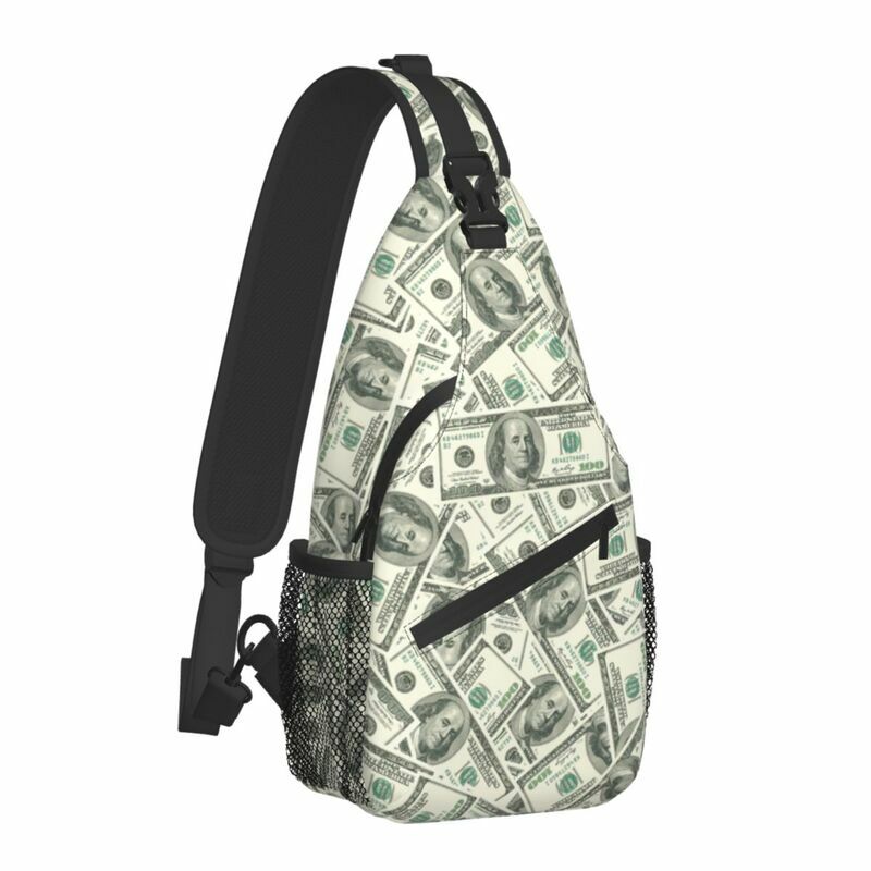 Fesyen US Dollar Bill Selempang Ransel Pria Pola Uang Kertas Tas Dada Bahu untuk Perjalanan