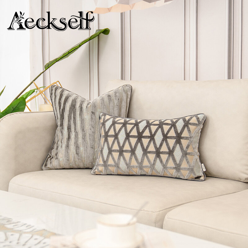 Aeckself Luxury Flowers Leaves Pattern Cut Velvet Cushion Cover Home Decor Grey Throw Pillow Case Pillowcase for Couch Bedroom