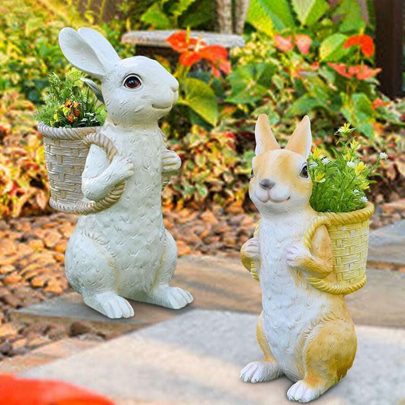Easter Bunny Statue Flowerpot Resin Outdoor Ornament Balcony Decoration for Living Room