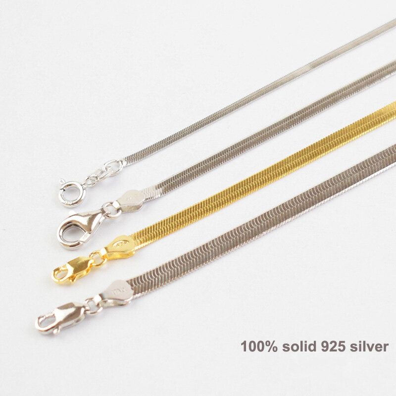 Cadena de serpiente plana fina S925 de plata pura 100%, Gargantilla corta chapada en oro de 18K, collar para mujer, regalos de cumpleaños, joyería de plata