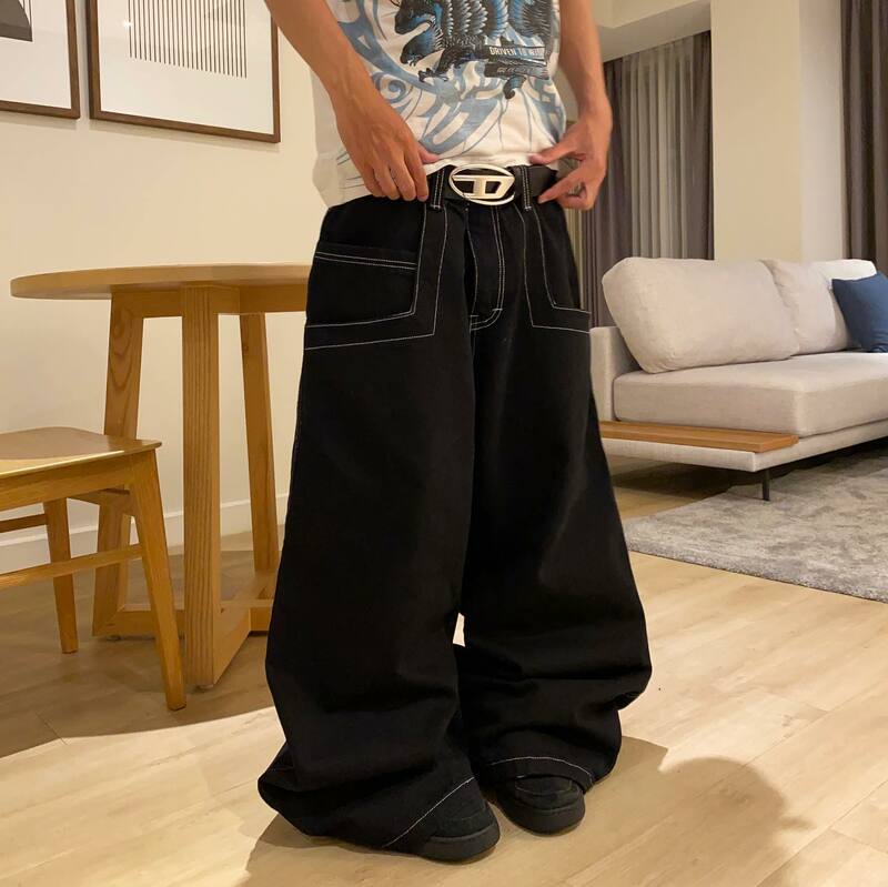 Черные женские мешковатые джинсы Harajuku с графической вышивкой, уличная одежда, джинсы Y2K для мужчин и женщин, женские джинсы с высокой талией, брюки для скейтборда