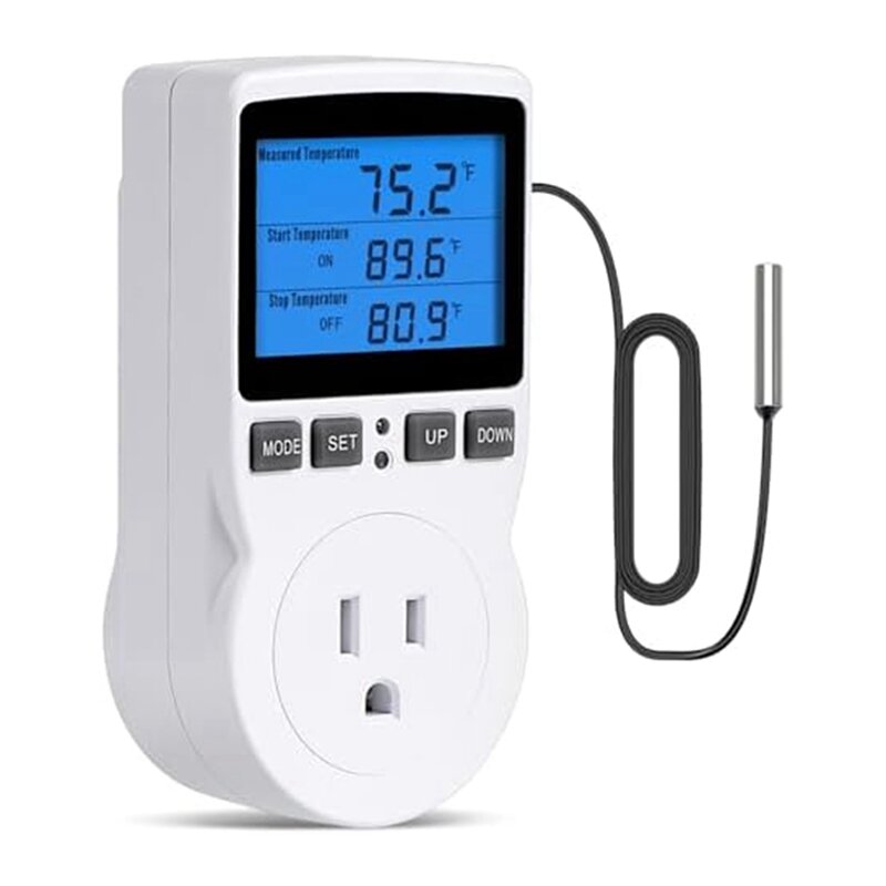 1 Piece Plug-In Thermostat Temperature Controller Socket Heating Cooling Control Timer White ABS US Plug