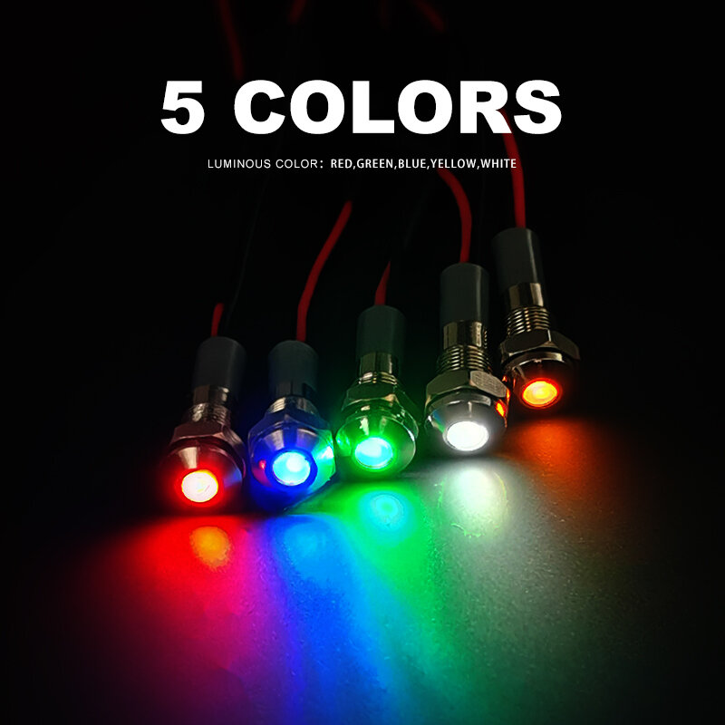 VaneAims 금속 LED 표시등 패널 장착 소형 신호 램프, 빨간색, 파란색, 노란색, 녹색, 흰색, 6mm, 220V, 24V, 12V, 6V, 3V