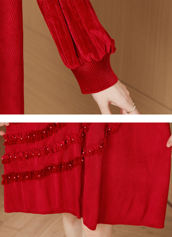Sanzhai-Mini Jupe Plissée en Velours Rouge pour Femme, Mi-Longue, Grande Taille, Nouvelle Collection Printemps/Été 2024