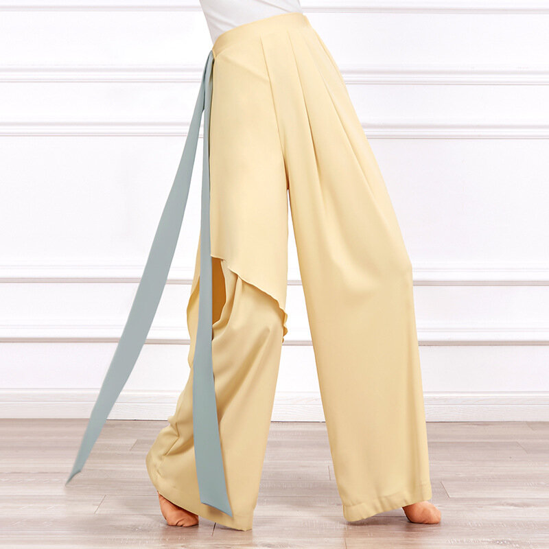 Teste moderno prática roupas calças femininas solto elegante calças de perna larga clássica roupas de dança jazz calças de desempenho