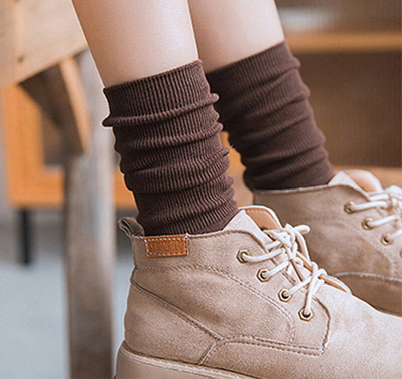 High Korea Chaozhu Schule japanische Mädchen hohe Socken lose einfarbige Doppeln adeln Stricken Baumwolle lange Socken Frauen