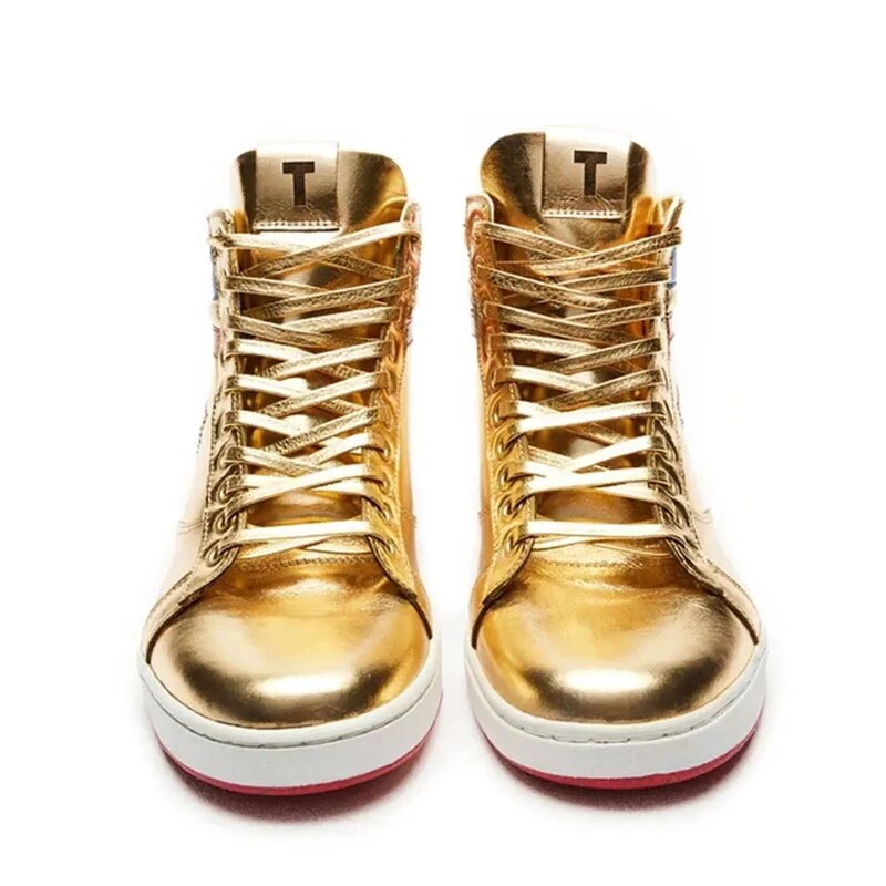 MAGA Trump Never Surrender High top Gold Sneakers Gym Shoes Men's Casual Boots Road Sneakers