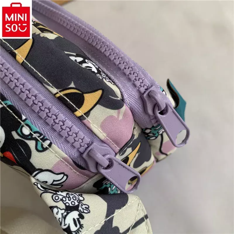 MINISO Disney Mickey Cartoon Print Lightweight Phone Storage Chest Bag Student Couple Nylon Sports Casual Waist Bag