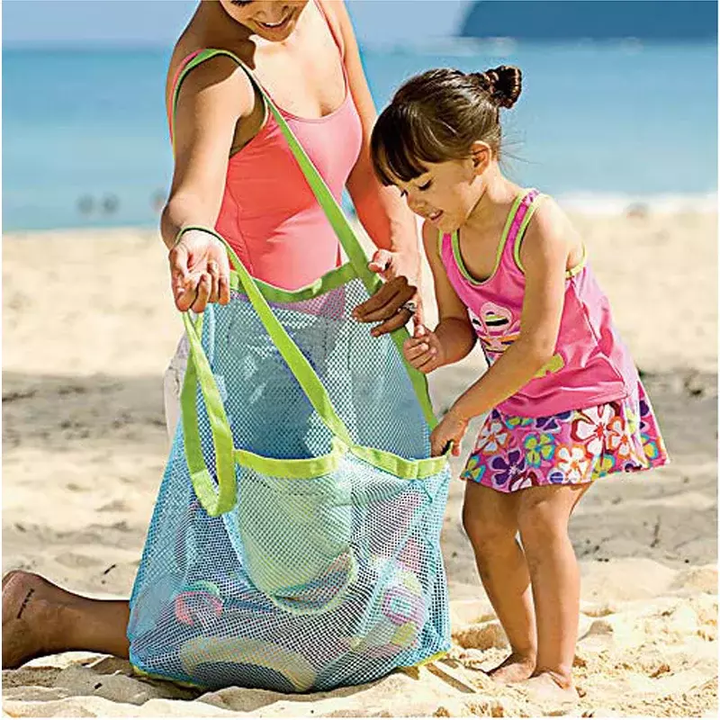 Borsa da spiaggia di grande capacità per giocattoli per bambini, borsa portaoggetti rapida per strumenti di levigatura borsa a rete per riporre oggetti vari, borsa da spiaggia grande